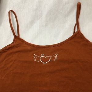 2/$12 Rhinestone burnt orange cropped tank Y2K Size L